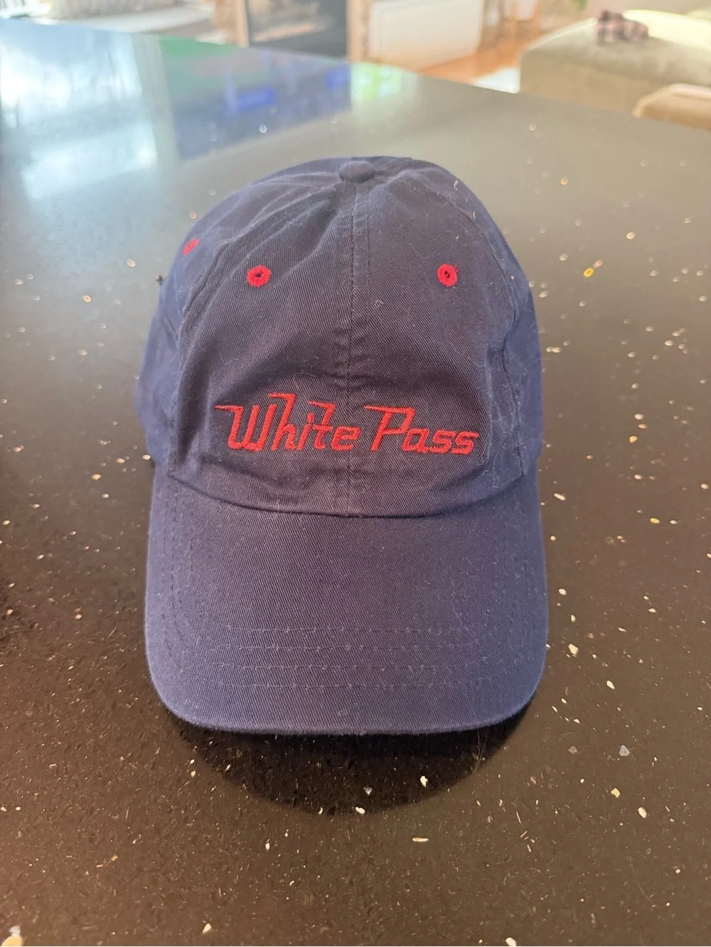 White Pass Navy Baseball Cap with Red Embroidery